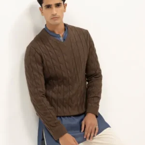 PLUTO B - CHOCOLATE BROWN V-NECK SWEATER